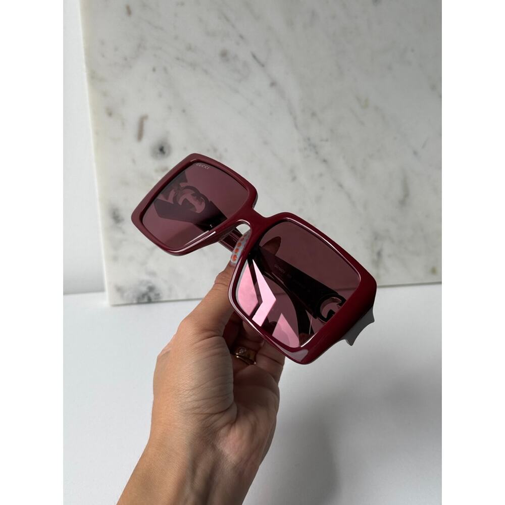 NEW Gucci GG1692SA Burgundy Square Mirror Lens Sunglasses - Picture 8 of 9